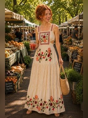 NWT ROMANTIC Storybook Cottagecore Embroidered Garden Dress